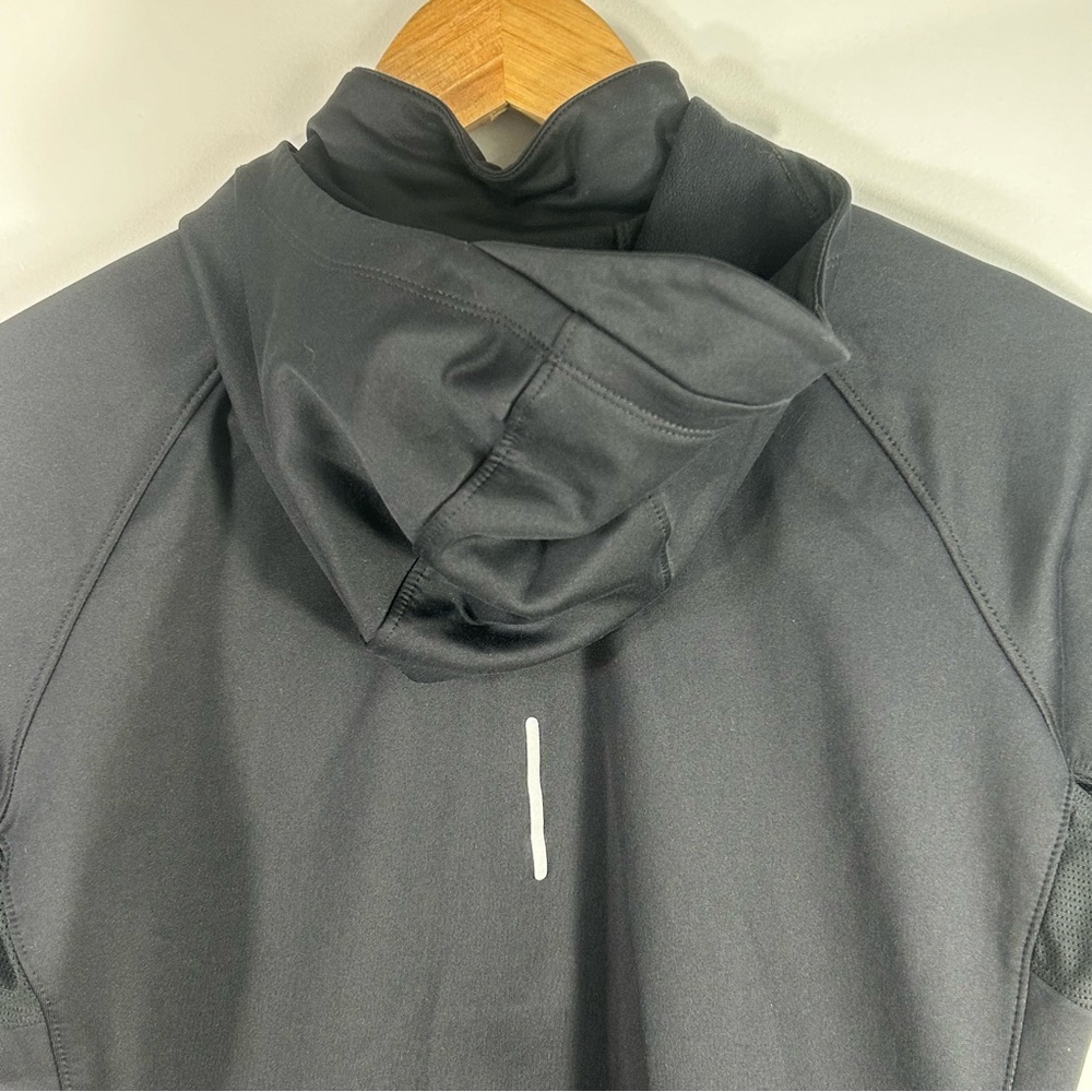 Nike Running Dri-Fit 1/4 Zip Pull Over Hooded Jacket BLK Back Zip Pocket Women L - Picture 10 of 14